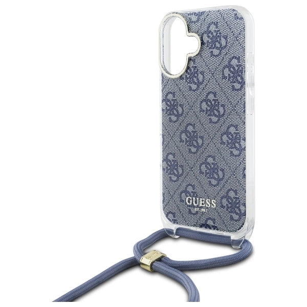 Guess Crossbody Cord 4G Print Case with Lanyard for iPhone 16 - Blue_4