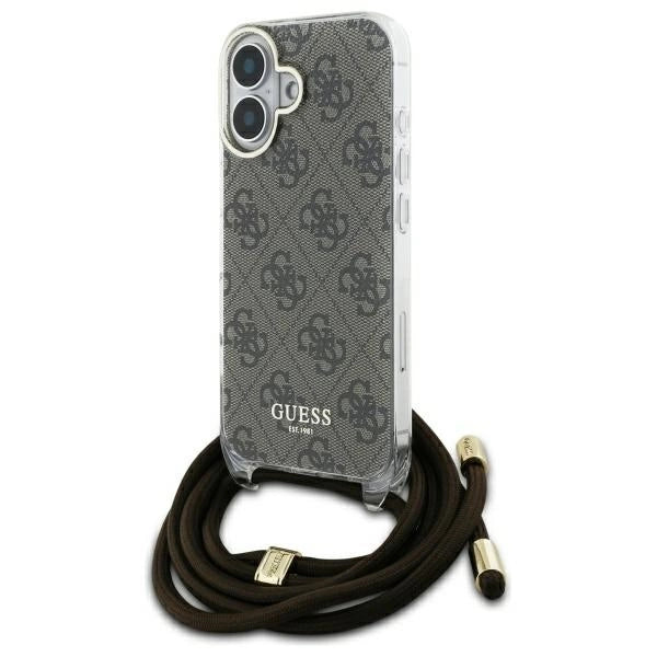 Guess Crossbody Cord 4G Print Case with Lanyard for iPhone 16 - Brown_0