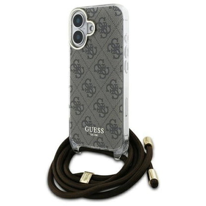 Guess Crossbody Cord 4G Print Case with Lanyard for iPhone 16 - Brown_0