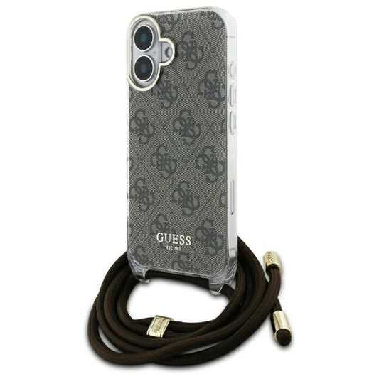 Guess Crossbody Cord 4G Print Case with Lanyard for iPhone 16 - Brown_0