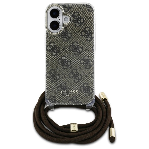Guess Crossbody Cord 4G Print Case with Lanyard for iPhone 16 - Brown_1