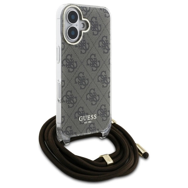 Guess Crossbody Cord 4G Print Case with Lanyard for iPhone 16 - Brown_2