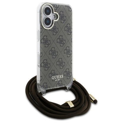 Guess Crossbody Cord 4G Print Case with Lanyard for iPhone 16 - Brown_2