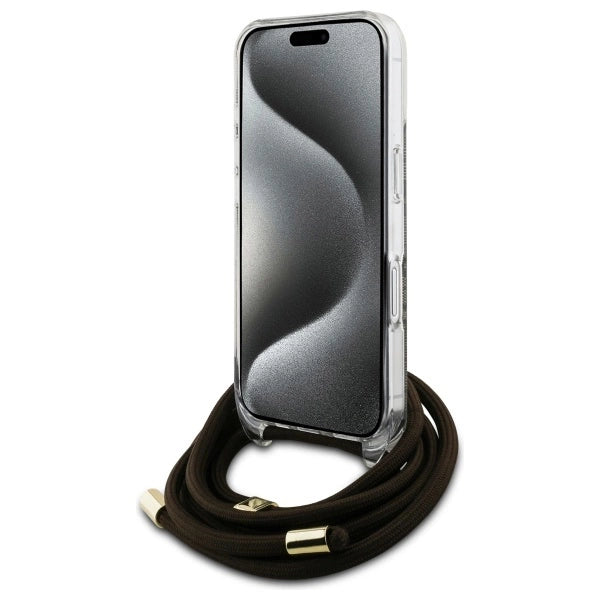 Guess Crossbody Cord 4G Print Case with Lanyard for iPhone 16 - Brown_3