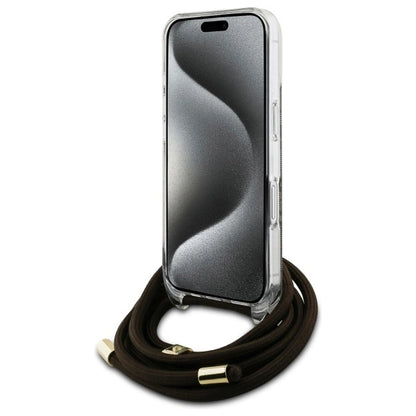 Guess Crossbody Cord 4G Print Case with Lanyard for iPhone 16 - Brown_3