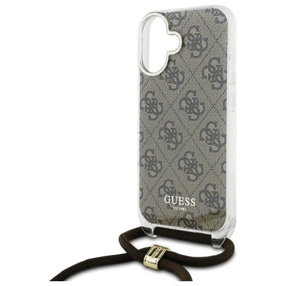 Guess Crossbody Cord 4G Print Case with Lanyard for iPhone 16 - Brown_4