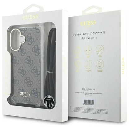Guess Crossbody Cord 4G Print Case with Lanyard for iPhone 16 - Brown_6