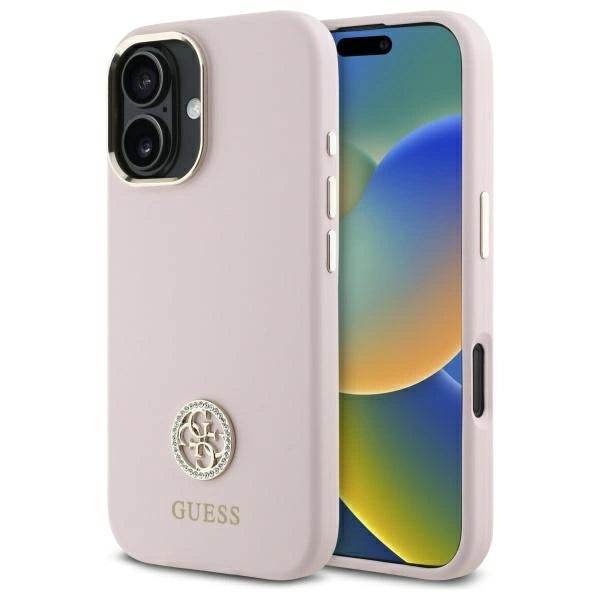 Guess Silicone Logo Strass 4G case for iPhone 16 - light pink_0