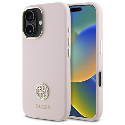 Guess Silicone Logo Strass 4G case for iPhone 16 - light pink_0