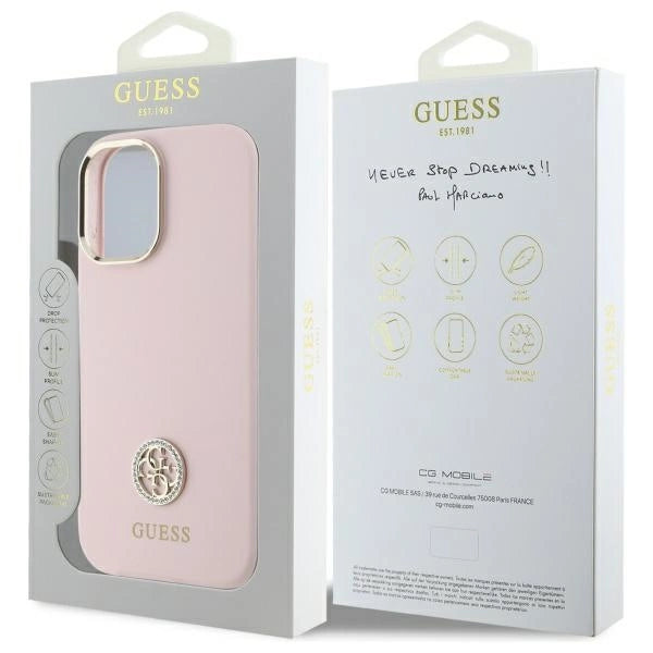 Guess Silicone Logo Strass 4G case for iPhone 16 - light pink_7