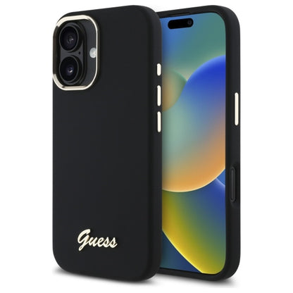 Guess Silicone Script Metal Logo &amp; Frame Case for iPhone 16 - Black_0