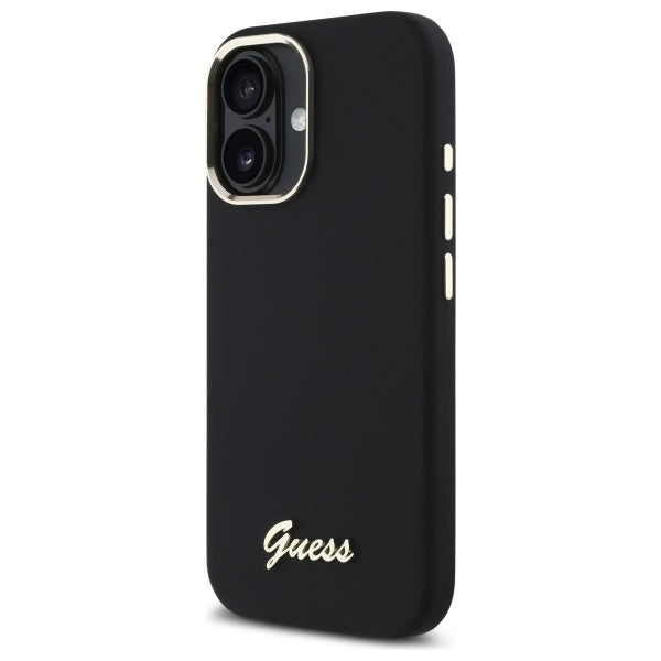 Guess Silicone Script Metal Logo &amp; Frame Case for iPhone 16 - Black_1