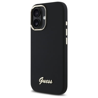 Guess Silicone Script Metal Logo &amp; Frame Case for iPhone 16 - Black_1