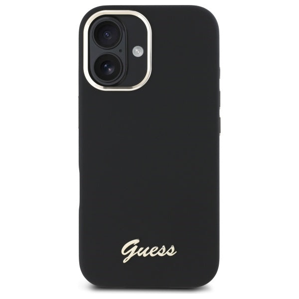 Guess Silicone Script Metal Logo &amp; Frame Case for iPhone 16 - Black_2