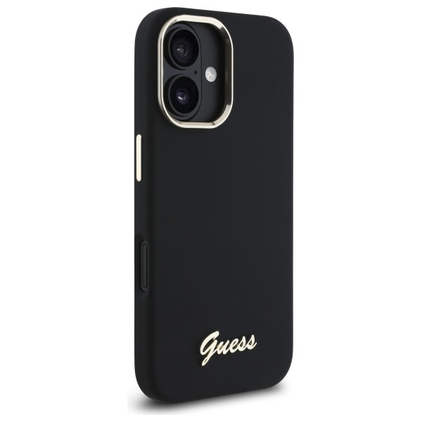 Guess Silicone Script Metal Logo &amp; Frame Case for iPhone 16 - Black_3