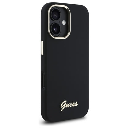 Guess Silicone Script Metal Logo &amp; Frame Case for iPhone 16 - Black_3