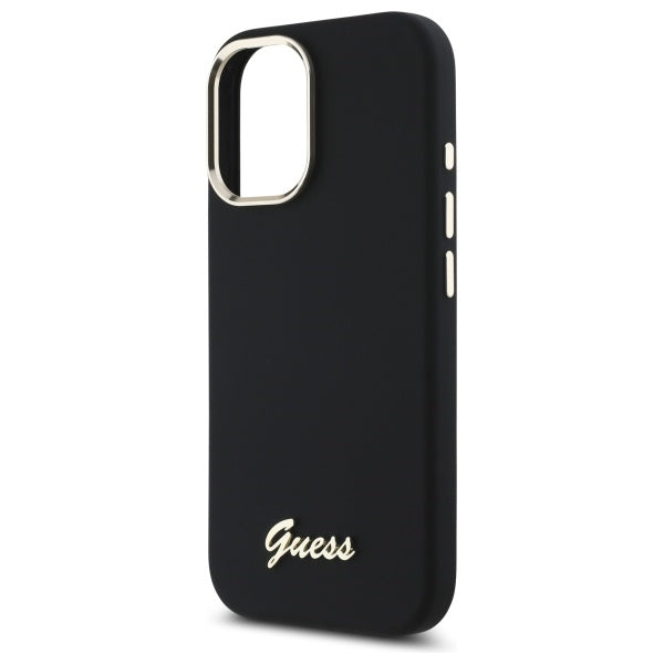 Guess Silicone Script Metal Logo &amp; Frame Case for iPhone 16 - Black_5