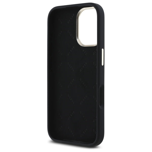 Guess Silicone Script Metal Logo &amp; Frame Case for iPhone 16 - Black_6