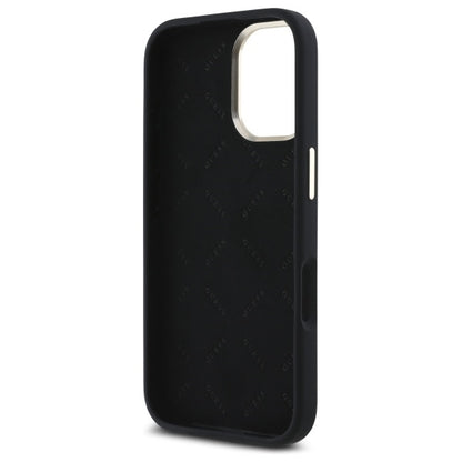 Guess Silicone Script Metal Logo &amp; Frame Case for iPhone 16 - Black_6