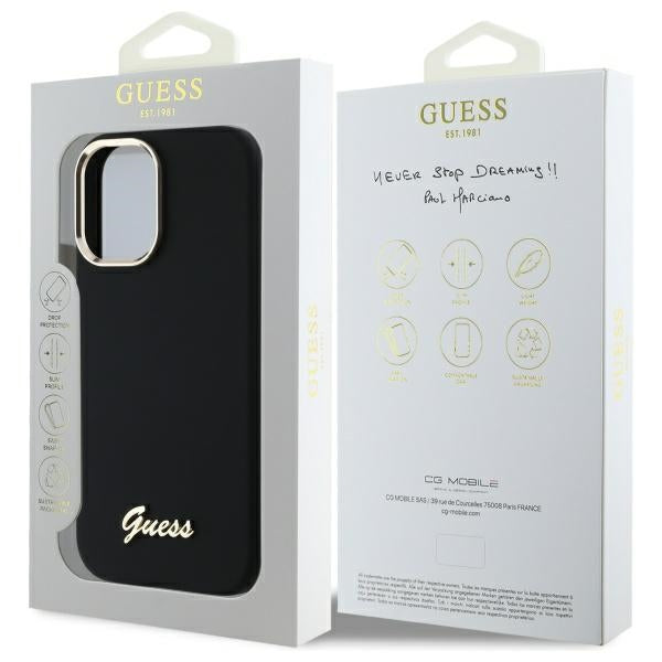 Guess Silicone Script Metal Logo &amp; Frame Case for iPhone 16 - Black_7