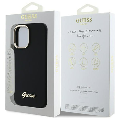 Guess Silicone Script Metal Logo &amp; Frame Case for iPhone 16 - Black_7