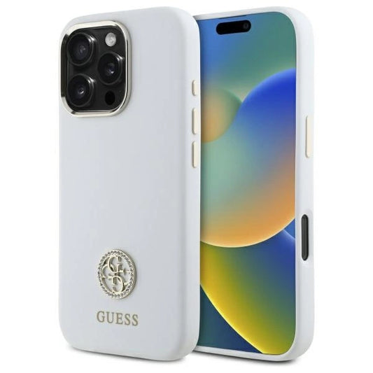 Guess Silicone Logo Strass 4G Case for iPhone 16 Pro Max - White_0