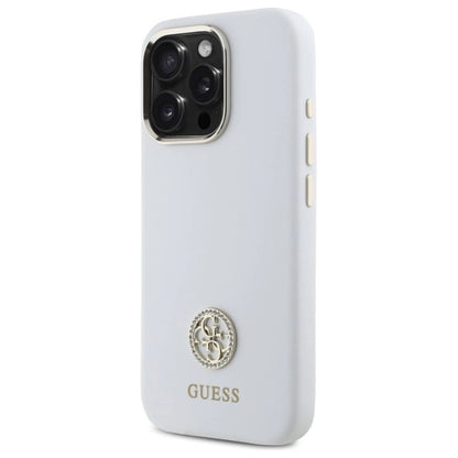 Guess Silicone Logo Strass 4G Case for iPhone 16 Pro Max - White_1