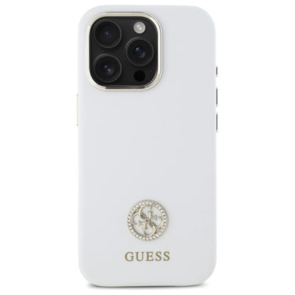 Guess Silicone Logo Strass 4G Case for iPhone 16 Pro Max - White_2