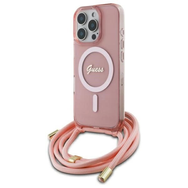Guess Crossbody Cord Script MagSafe Case for iPhone 16 Pro - Pink_0
