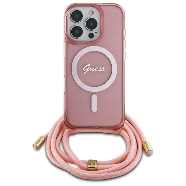 Guess Crossbody Cord Script MagSafe Case for iPhone 16 Pro - Pink_1