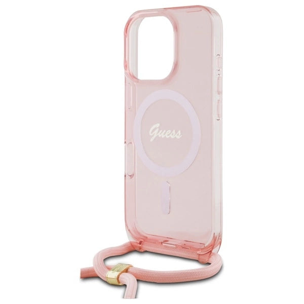 Guess Crossbody Cord Script MagSafe Case for iPhone 16 Pro - Pink_4