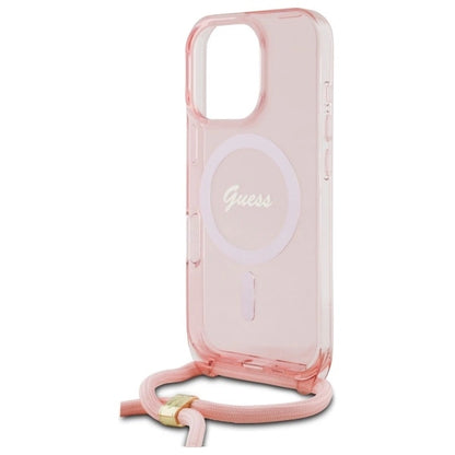 Guess Crossbody Cord Script MagSafe Case for iPhone 16 Pro - Pink_4