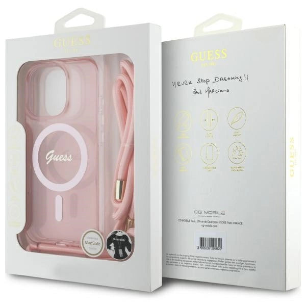 Guess Crossbody Cord Script MagSafe Case for iPhone 16 Pro - Pink_6