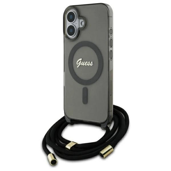 Guess Crossbody Cord Script MagSafe iPhone 16 Case - Black_0
