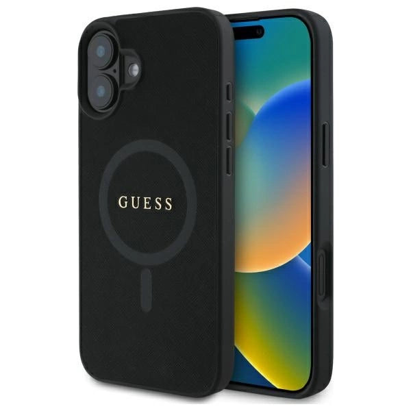 Guess Saffiano Classic Logo MagSafe case for iPhone 16 - black_0