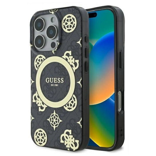 Guess IML Peony On 4G Background MagSafe Case for iPhone 16 Pro Max - Black_0