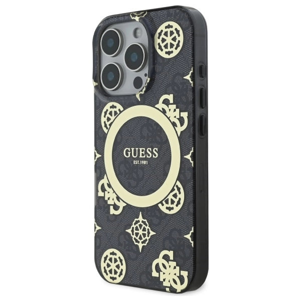 Guess IML Peony On 4G Background MagSafe Case for iPhone 16 Pro Max - Black_1