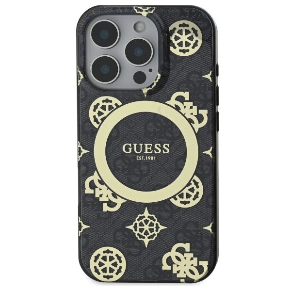 Guess IML Peony On 4G Background MagSafe Case for iPhone 16 Pro Max - Black_2