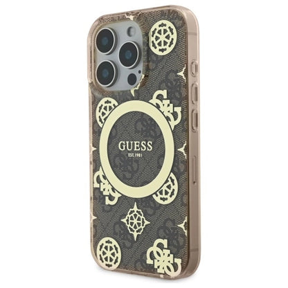 Guess IML Peony On 4G Background MagSafe Case for iPhone 16 Pro Max - Brown_1