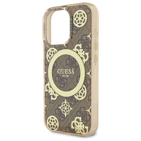 Guess IML Peony On 4G Background MagSafe Case for iPhone 16 Pro Max - Brown_5