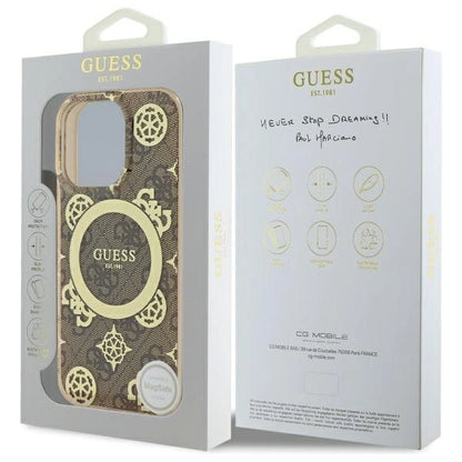 Guess IML Peony On 4G Background MagSafe Case for iPhone 16 Pro Max - Brown_7