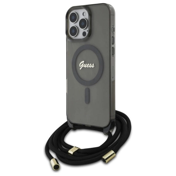 Guess Crossbody Cord Script MagSafe Case for iPhone 16 Pro Max - Black_0