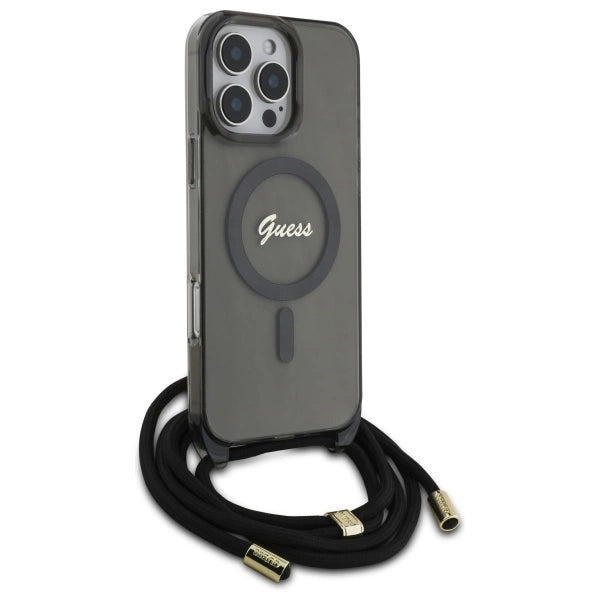 Guess Crossbody Cord Script MagSafe Case for iPhone 16 Pro Max - Black_2