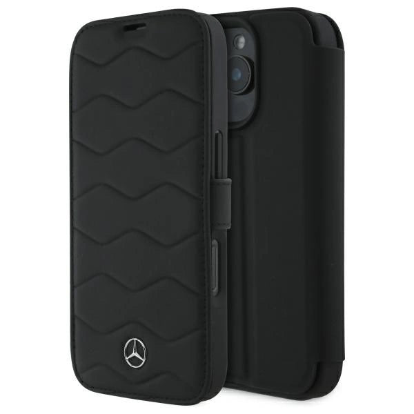 Mercedes MB Waves Leather Case for iPhone 16 Pro Max - Black_0