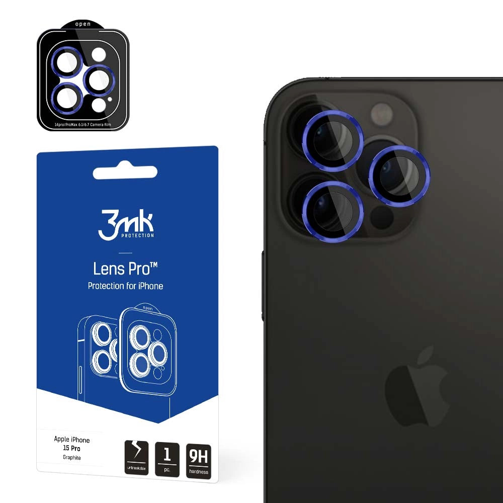 3mk Lens Protection Pro Camera Cover with Blue Frame for iPhone 15 Pro Max_0