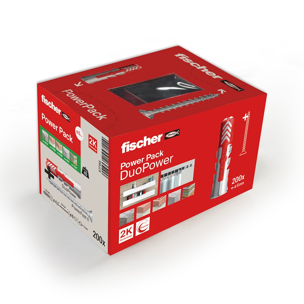 Buchas duopower Ã¸6 x 30 mm + parafusos powerfast ii Ã¸4,5 x 40 mm, caixa, 200 un_0