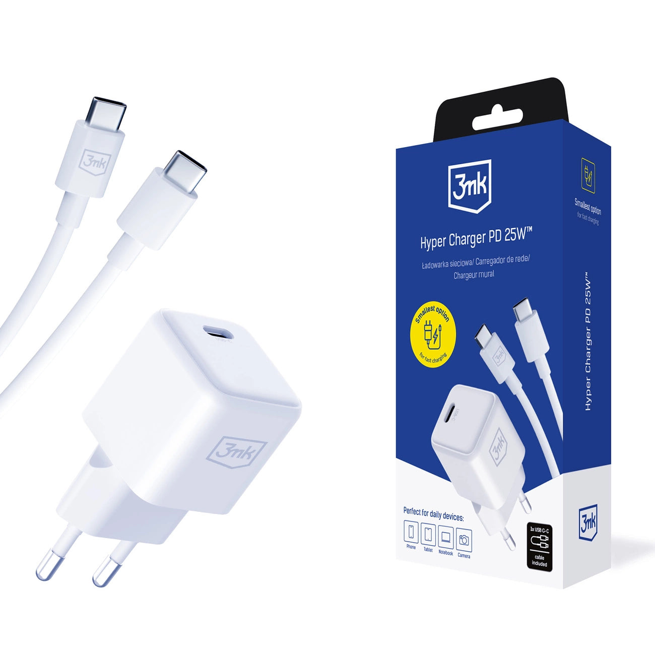 3mk Hyper Charger PD GaN 25W Wall Charger with USB-C Cable - White_0