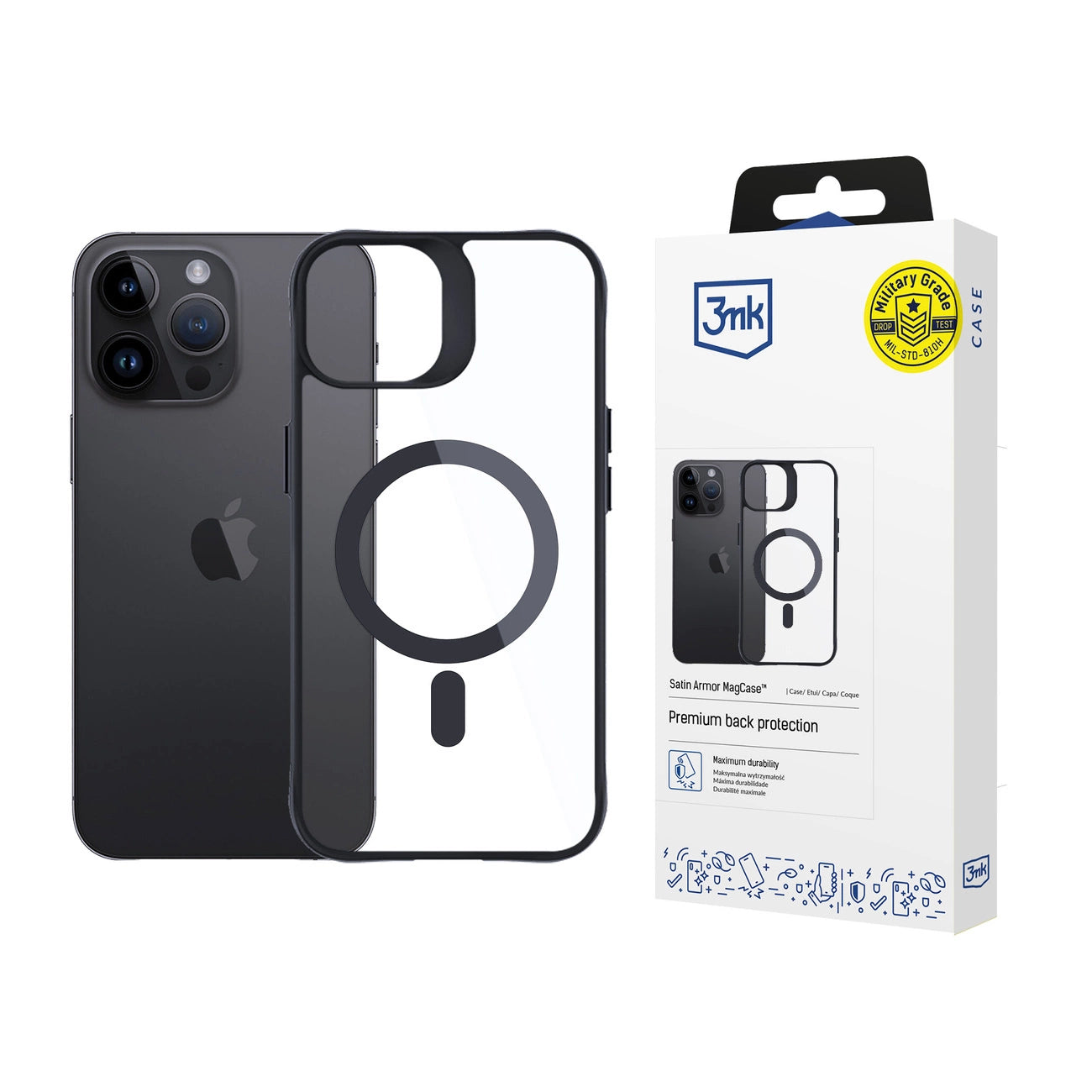 3mk Satin Armor MagCase with MagSafe for iPhone 14 Pro - Clear with Black Frame_0