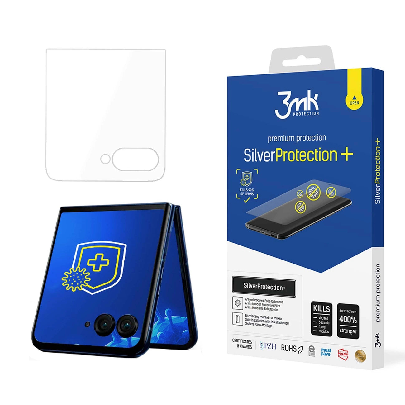 Antibacterial protective film 3mk SilverProtection+ for Motorola Razr 50 (front)_0