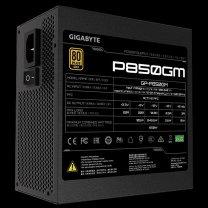 Fonte de Alimentação GIGABYTE 850 W / 20+4 Pin ATX / Preto / FA20154023_1